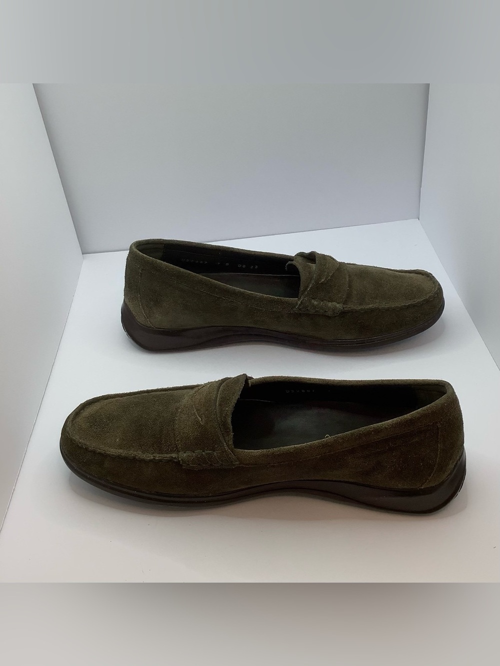 Cole Haan Olive Green Suede Penny Loafers - Picture 2 of 5